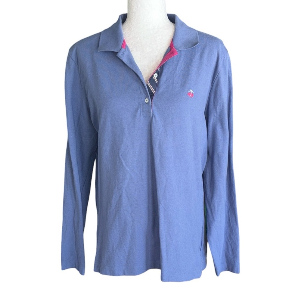 Brooks Brothers 346 Periwinkle Blue Pique Knit Long Sleeve Polo Shirt - XL